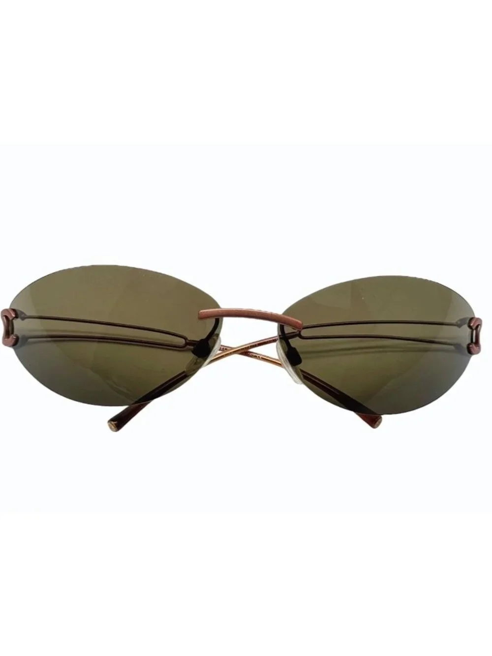 Chanel Rimless Sunglasses CC Logo Blanc Brown Eyewear